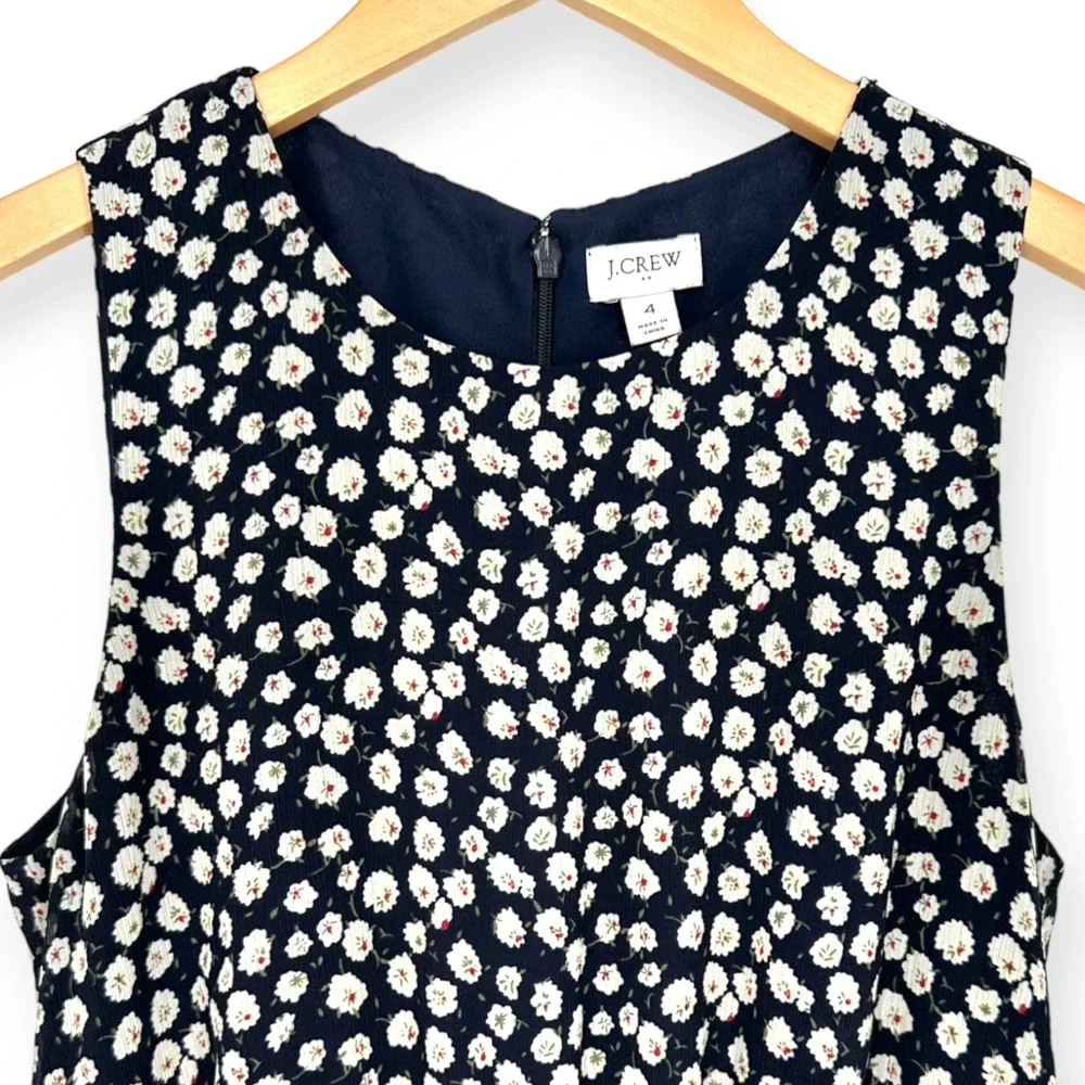 J.Crew Navy w/ White Floral Print Chiffon Sleeveless Tiered Midi Dress 4 EUC - Picture 4 of 8